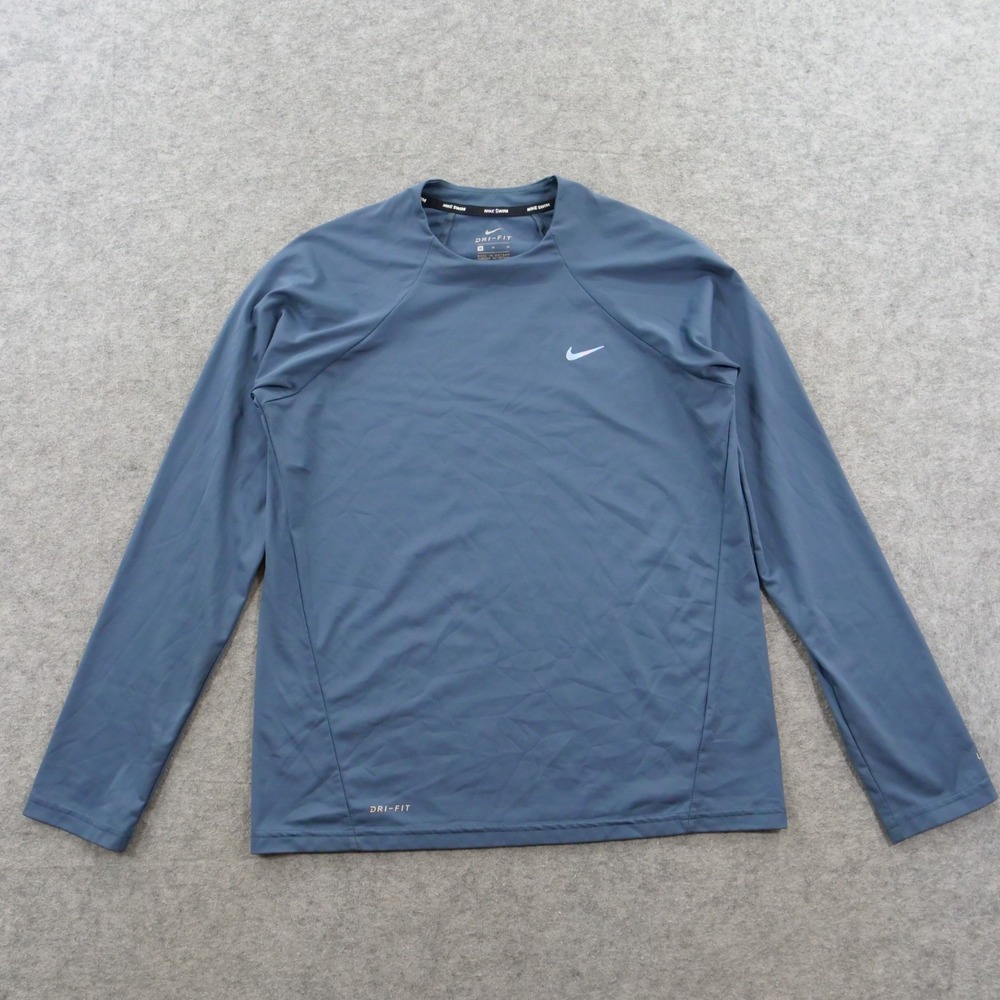 Nike Swim Shirt Men's Medium Blue Long Sleeve Rash Guard UPF 40+ Stretch